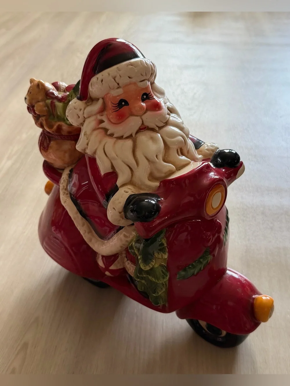Retro Santa Claus Motorcycle Scooter Cookie Jar Figurine *See Pics